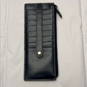 Lodis Navy Blue Leather Credit Card Wallet with Zipper Interior Pocket